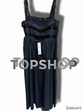Topshop Black Ruffle-Front Midi Dress